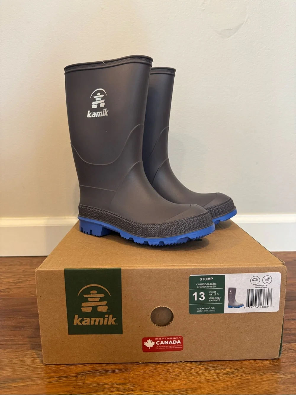 Kamik Kids Gray Rain & Snow Boot with Blue Sole